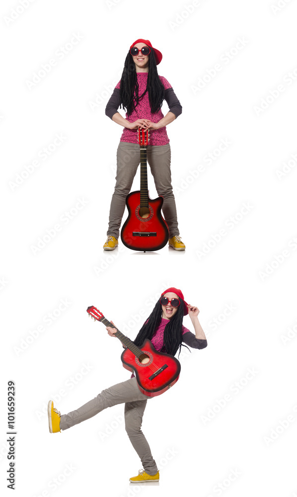 Hipste guitar player isolated on white Hipste guitar player isolated on white