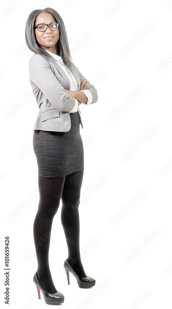 portrait of an african american businesswoman smiling, on white portrait of an african american businesswoman smiling, on white
