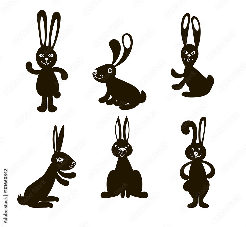 six black vector Doodle rabbits six black vector Doodle rabbits