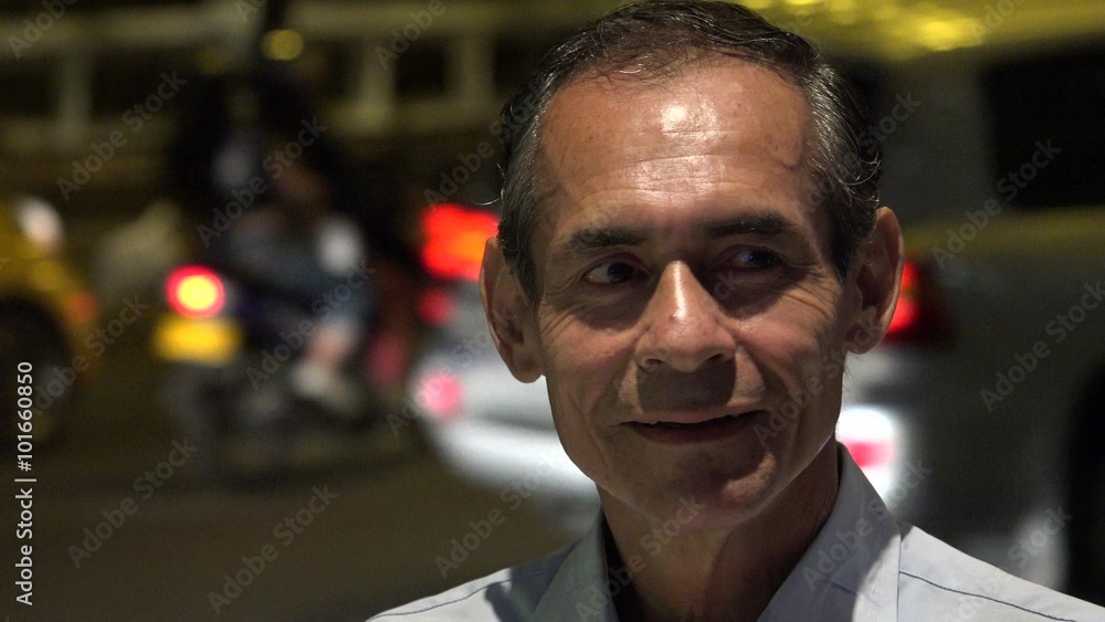 Man with Night Street Traffic Man with Night Street Traffic