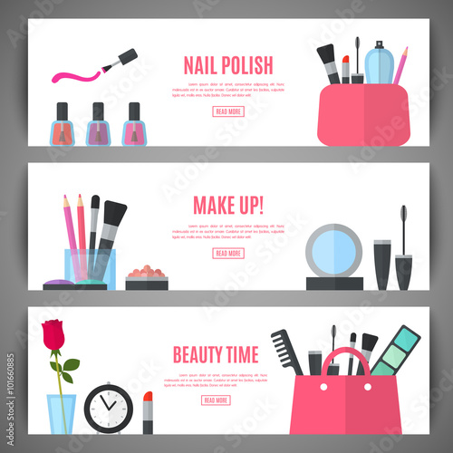 Beauty banner design. Cosmetic accessories for make-up