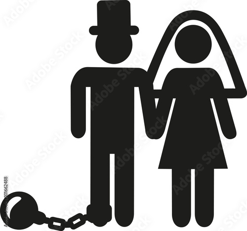 Wedding Couple pictogram man with shackle and iron ball