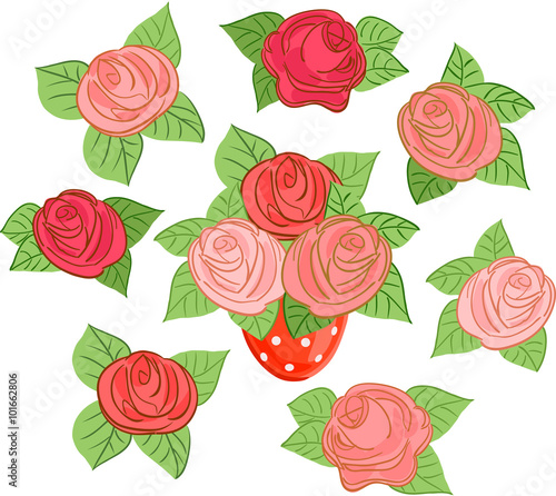 Vector set of roses in cartoon style. © legon