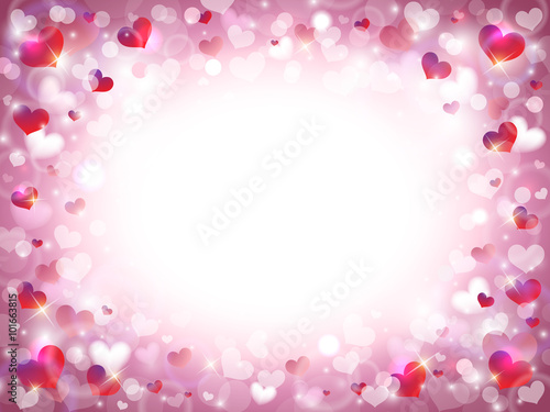 Valentine's Day Background with Frame Composed of Pink, Red and White Hearts with Space for Text