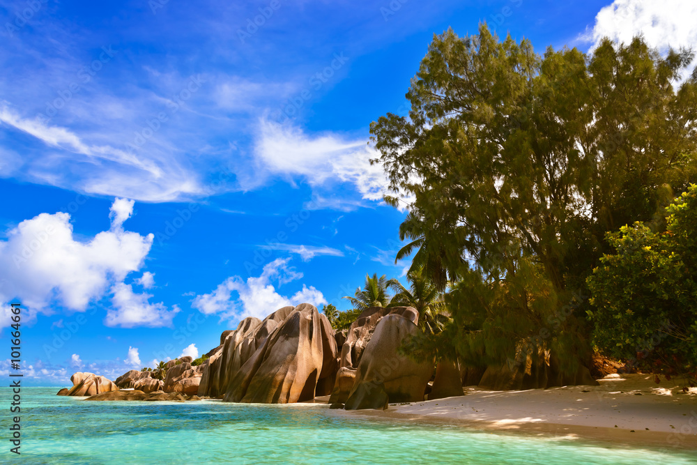 Famous beach Source d'Argent at Seychelles Famous beach Source d'Argent at Seychelles