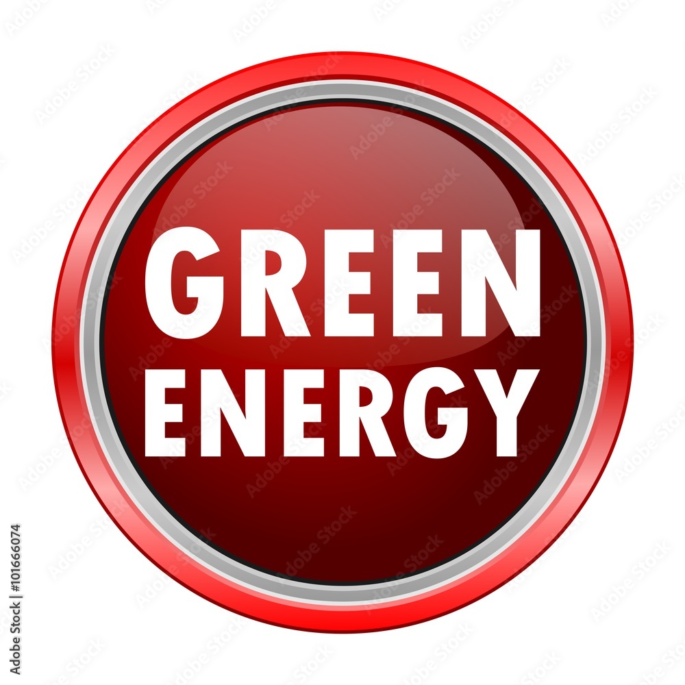 Green Energy round metallic red button Green Energy round metallic red button