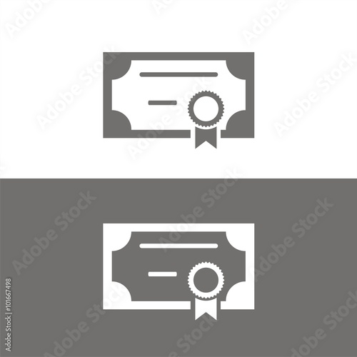 Icono de certificado, título o diploma sobre fondos blanco y negro. Ilustración vectorial