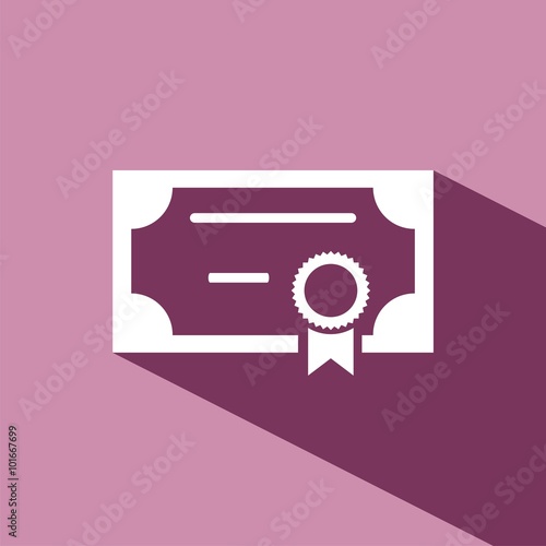 Icono de certificado, título o diploma sobre fondo morado. Ilustración vectorial