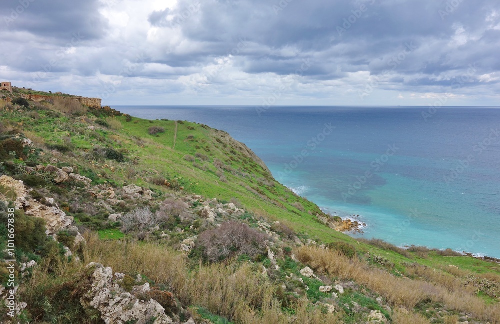 The Ramla Bay beach in Gozo (Malta), location of the Calypso Cave 