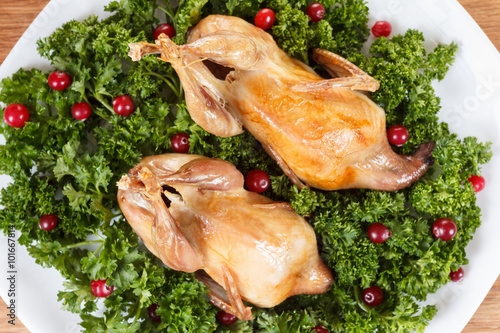 Carcasses of quail roasted ...