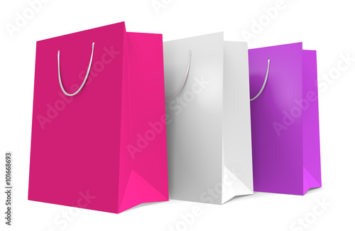 Shopping bags with Valentine's Day color theme of pink and white