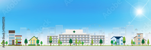 病院　家　風景　背景