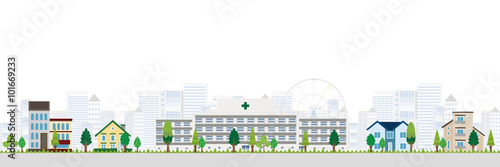 病院　家　風景　背景