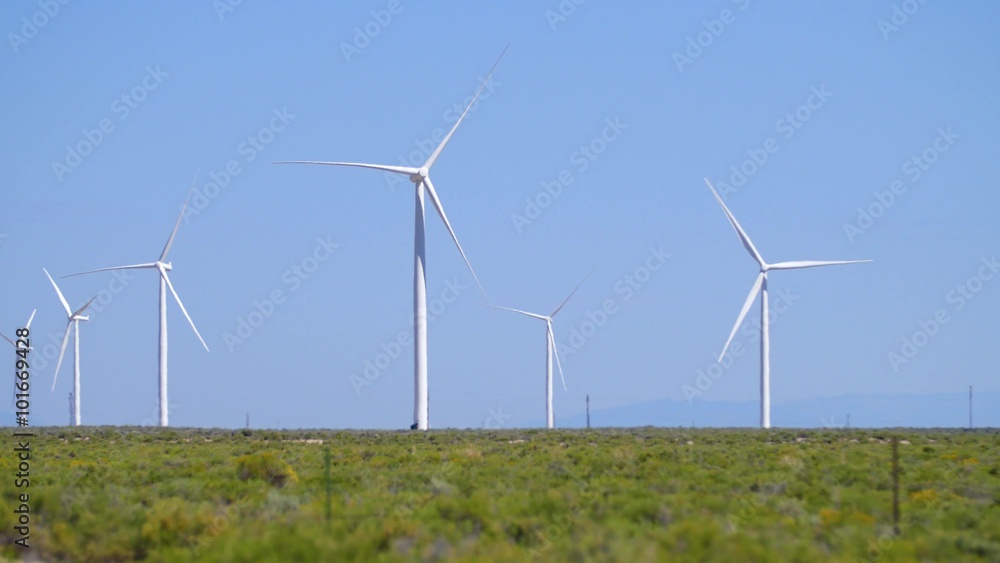 A wind farm produces electricity in rural Nevada.