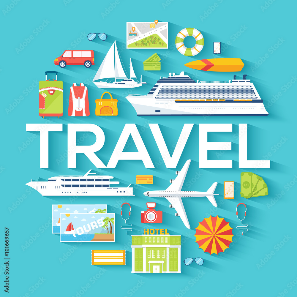 Travel circle infographics template concept. Icons design for your product or design, web and mobile applications. Vector flat with long shadow illustration background