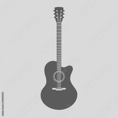 Vector Acoustic Guitar Icon. Gray sign with guitar silhouette on light background