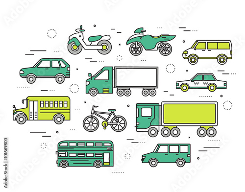 Transportation concept set icons illustration in thin lines style design. Tamplate for web and mobile backgrounds