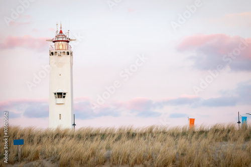 Lighthouse on beach at Noordwijk aan Zee, South Holland, Netherl