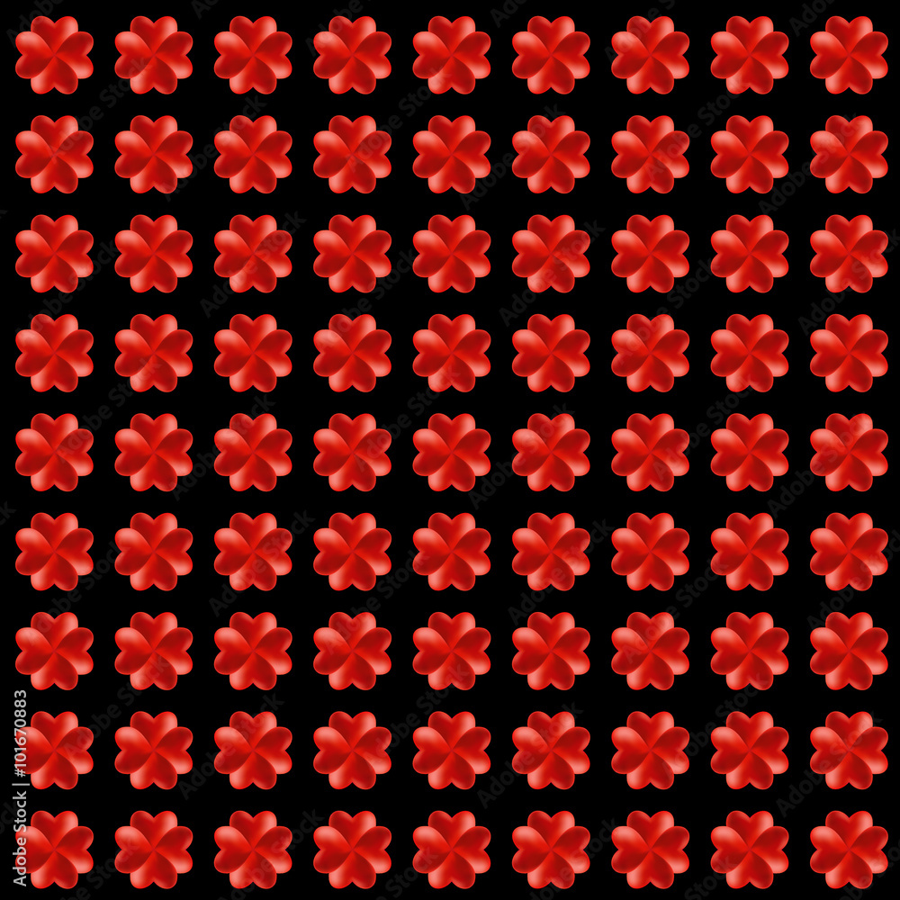 Four-leaf clovers made from red hearts seamless vector background