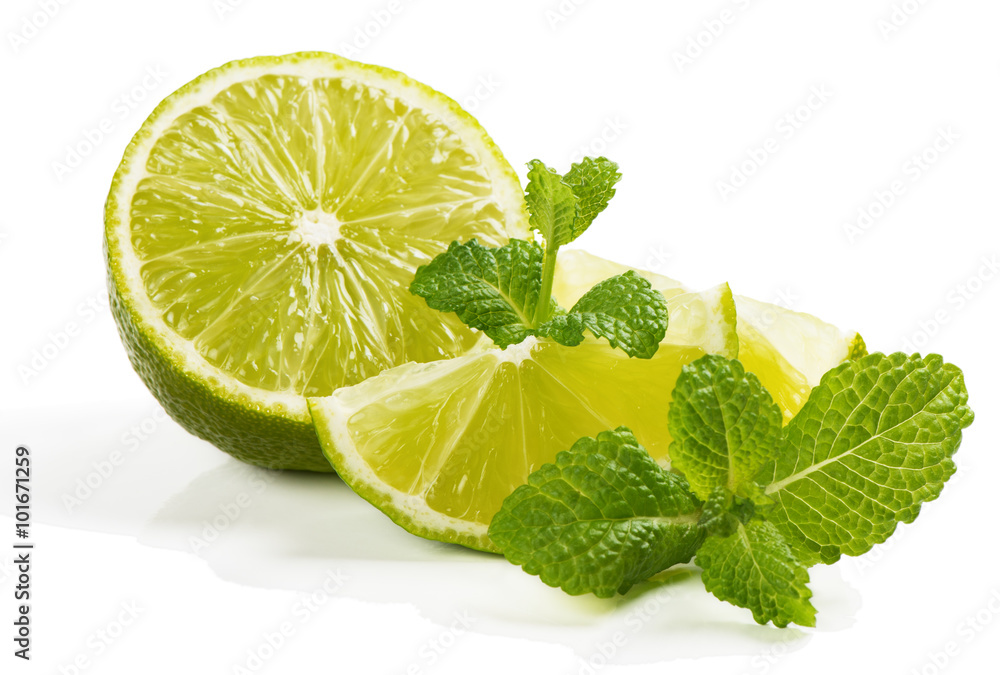 Fresh leaves of mint and lime Fresh leaves of mint and lime