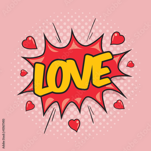 LOVE - Comic Speech Bubble. Greeting card for valentine's day in the style of comics.
