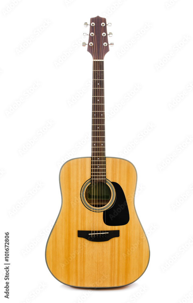 Acoustic guitar isolated on white background.