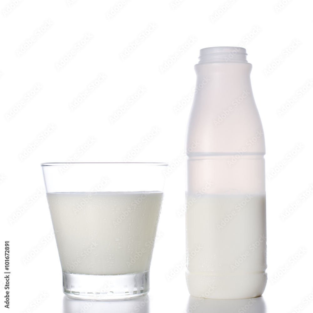 Glass of milk and bottle on white background. Glass of milk and bottle on white background.