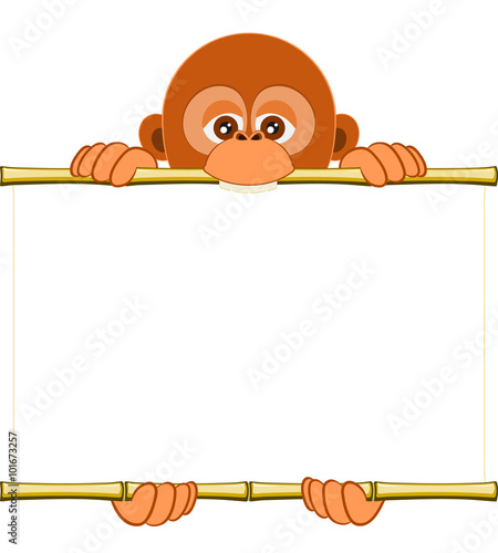 Cartoon orangutan cub holding a blank sheet of paper