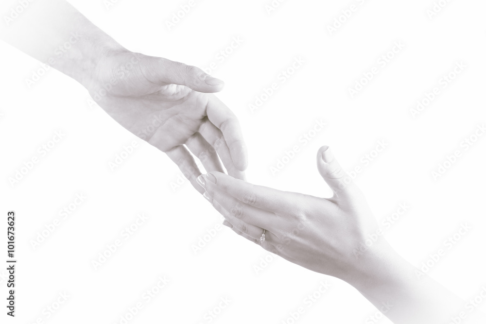 Two hands reaching toward each other. Helping concept. Vintage tone Two hands reaching toward each other. Helping concept. Vintage tone