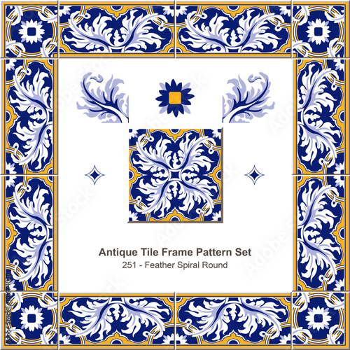 Antique tile frame pattern set_251 Feather Spiral Round