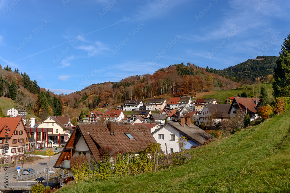 Typical, authentic village with cozy houses of the countryside in the Germany autumn Typical, authentic village with cozy houses of the countryside in the Germany autumn