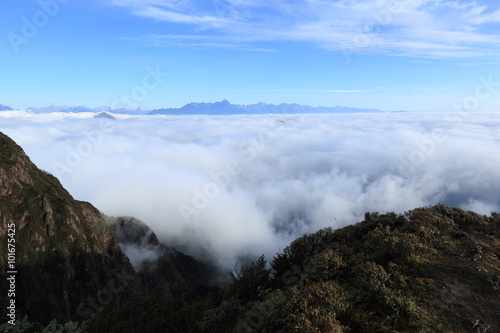 beautiful rolling clouds and mountain summits andscape