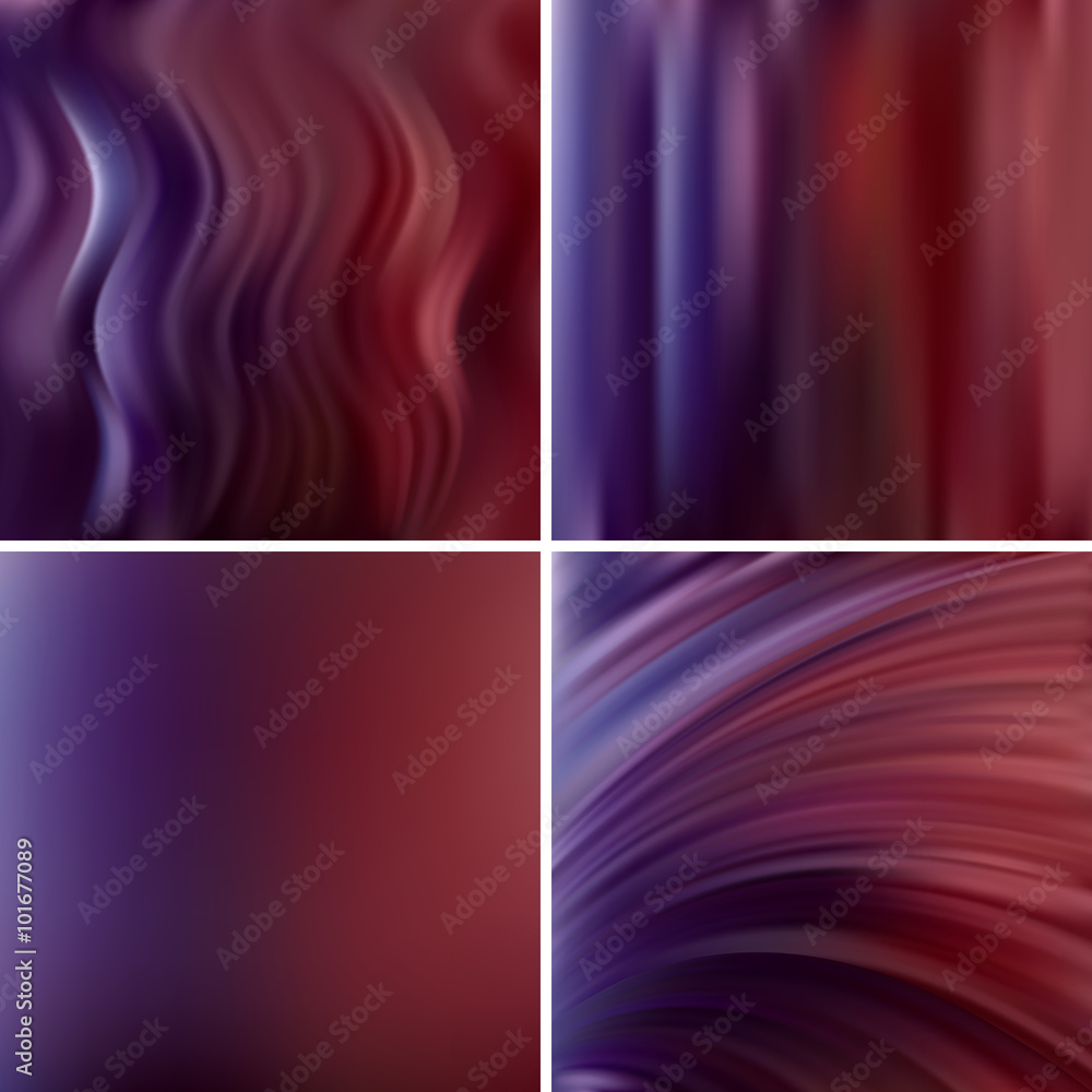 Set of 4 square blurred backgrounds. Purple, brown colors. 