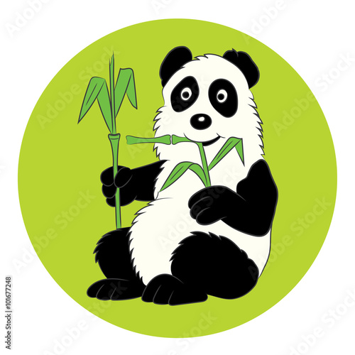 Fototapeta Naklejka Na Ścianę i Meble -  Panda illustration with a bamboo branch. The image for the child book, logo or icon