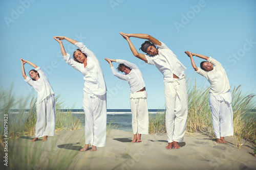 People Yoga Meditation Beach Nature Peaceful Concept