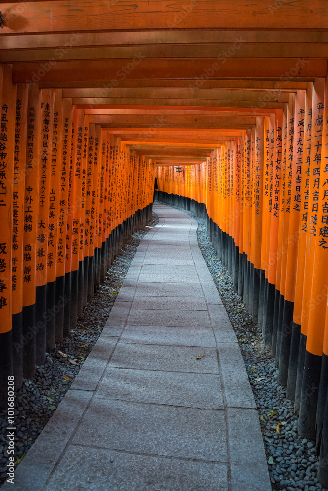 Φωτογραφία Kyoto,Japan-December 14, 2015 : view of Red Tori Gate at Fushimi
