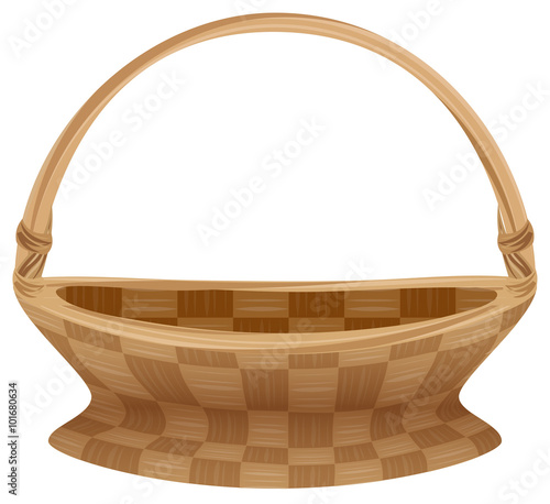 Empty wicker basket with handle. Straw basket