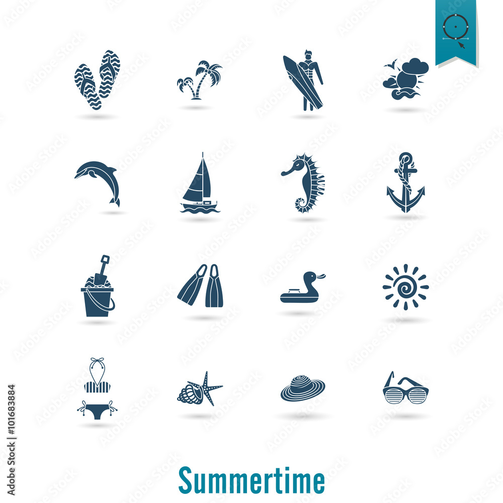 Summer and Beach Simple Flat Icons Summer and Beach Simple Flat Icons