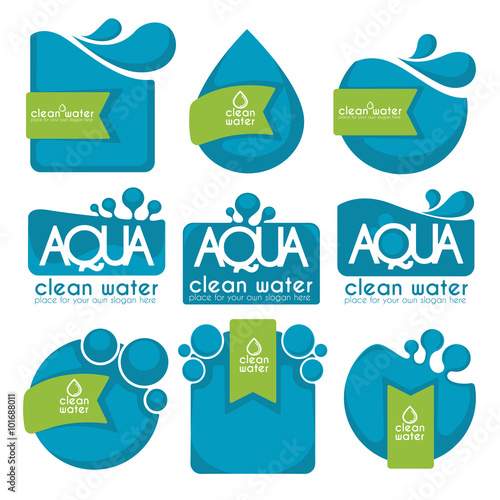 clean and fresh water, stickers, labels, tags and icons vector c