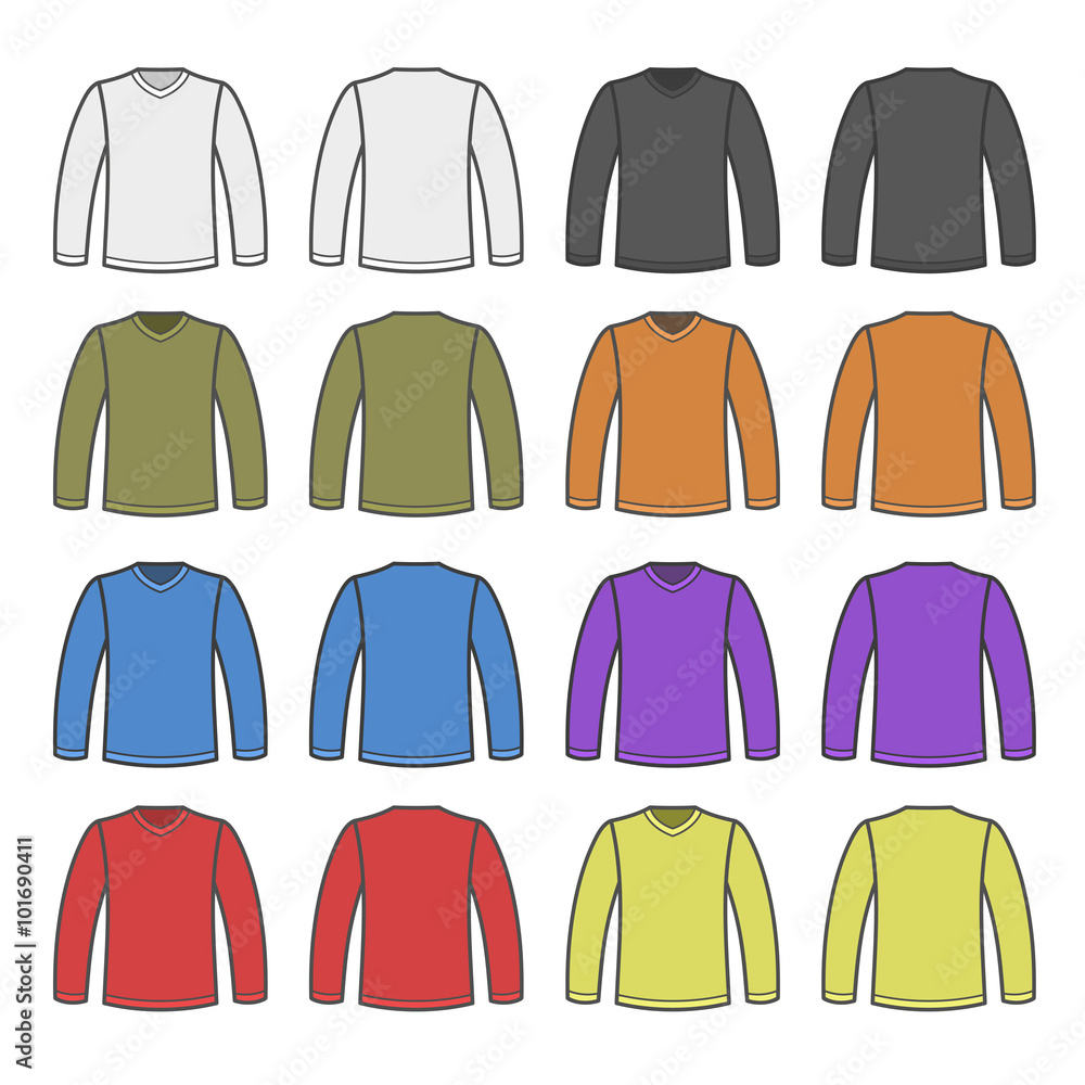 Color Men T-shirt Long Sleeved Shirts Set. Vector Color Men T-shirt Long Sleeved Shirts Set. Vector