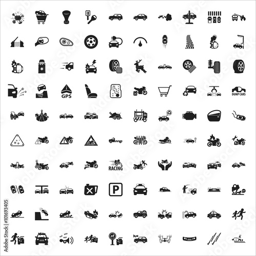 car, repair, mechanic 100 black simple icons set for web