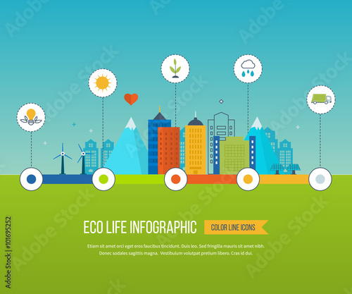 Green eco city infographic. Ecology concept,