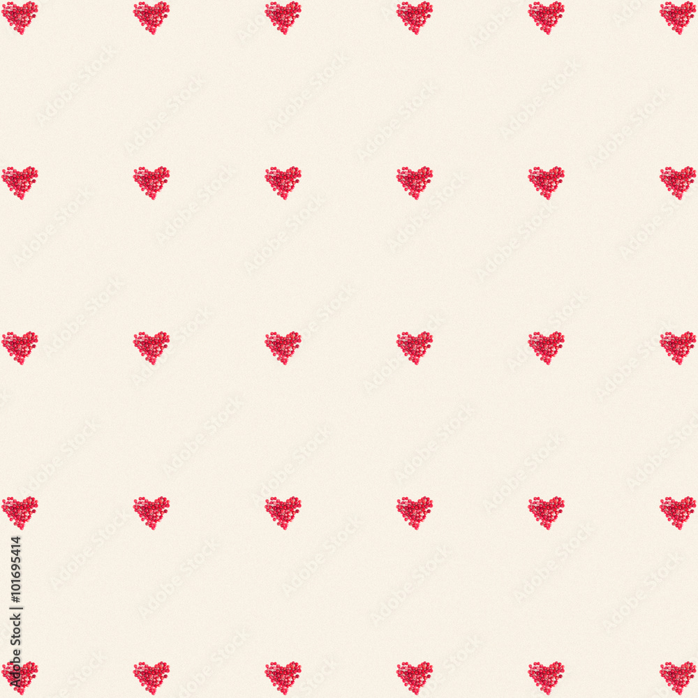 Seamless pattern of hearts of cranberry on a background retro