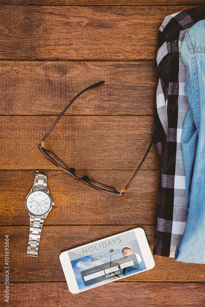 Fotografie Composite image of close up view of hipster man stuff