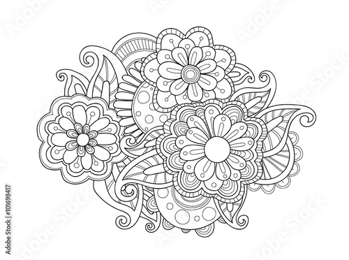 Doodle art flowers. Zentangle style floral pattern. Hand drawn herbal design elements.