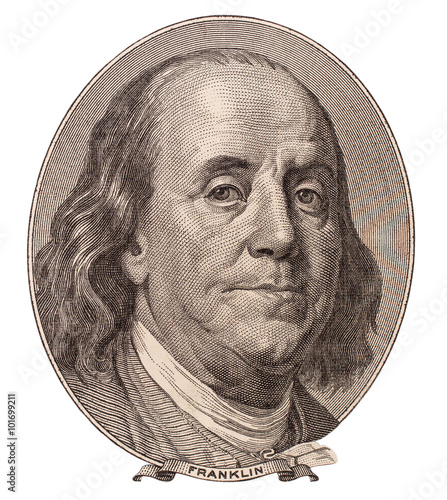 Portrait of U.S. statesman, inventor, and diplomat Benjamin Fran
