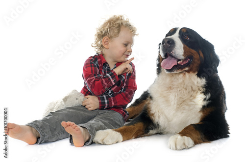 little boy and dog photo