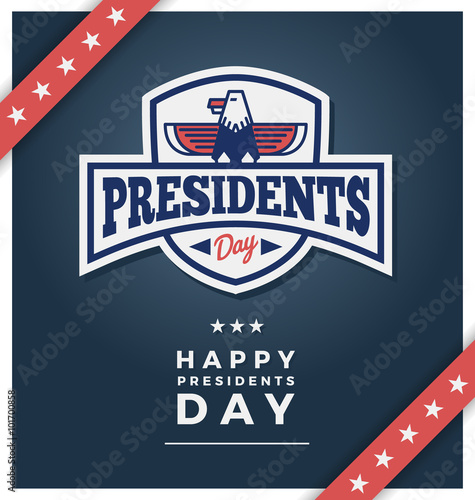Presidents day sign on a dark blue background with text Happy Presidents Day. Vector illustration