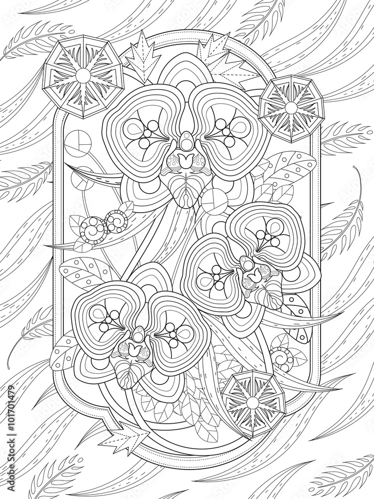 orchid floral coloring page