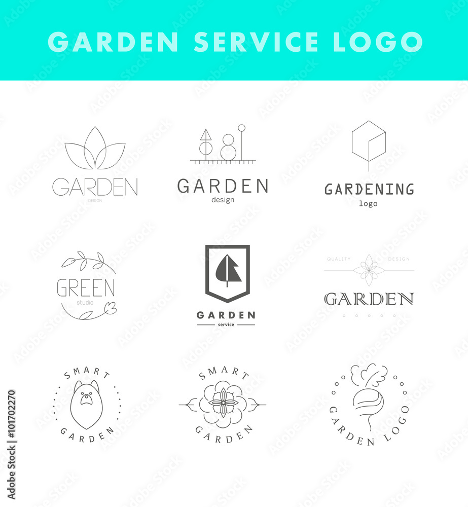 Gardening service logo flat collection Gardening service logo flat collection